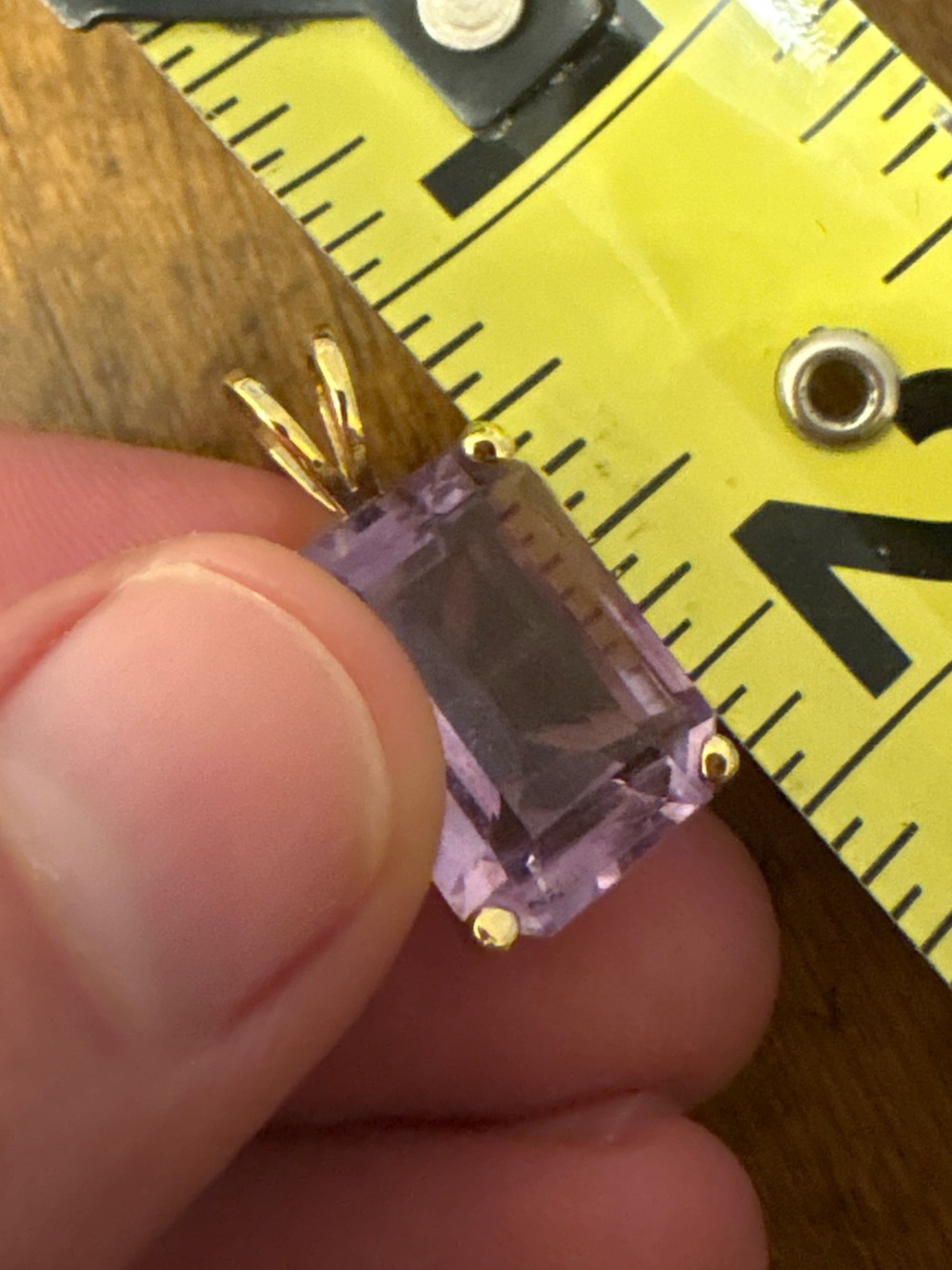 Gold Tone Emerald Cut Light Amethyst Pendant Lavender Purple Quartz Necklace - Picture 10 of 13